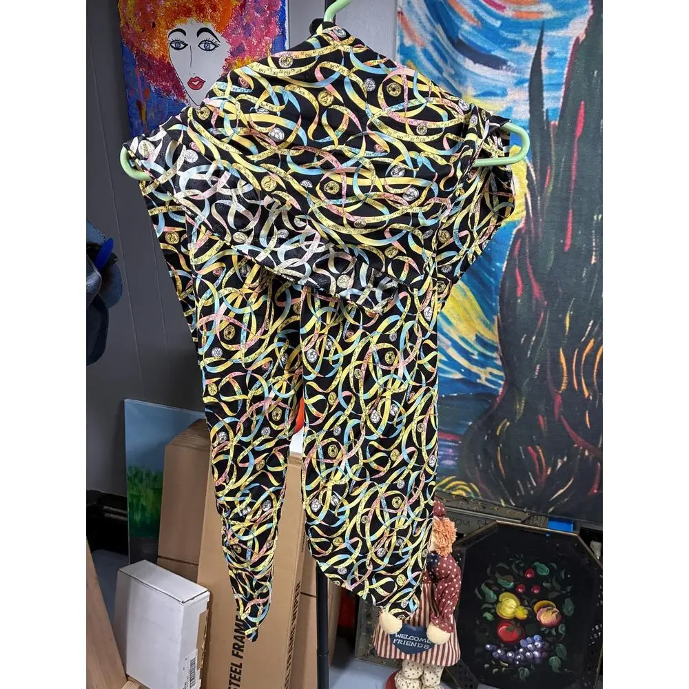 Vintage 1990s Nicole Miller Silk Scarf | Abstract Ribbon Print | Designer Silk